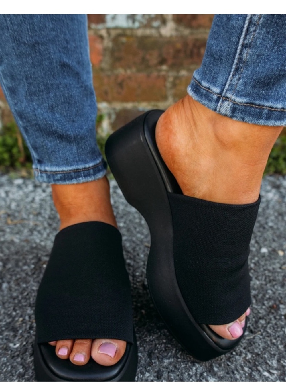 Sincerely Jules Black Platform Slide Mules